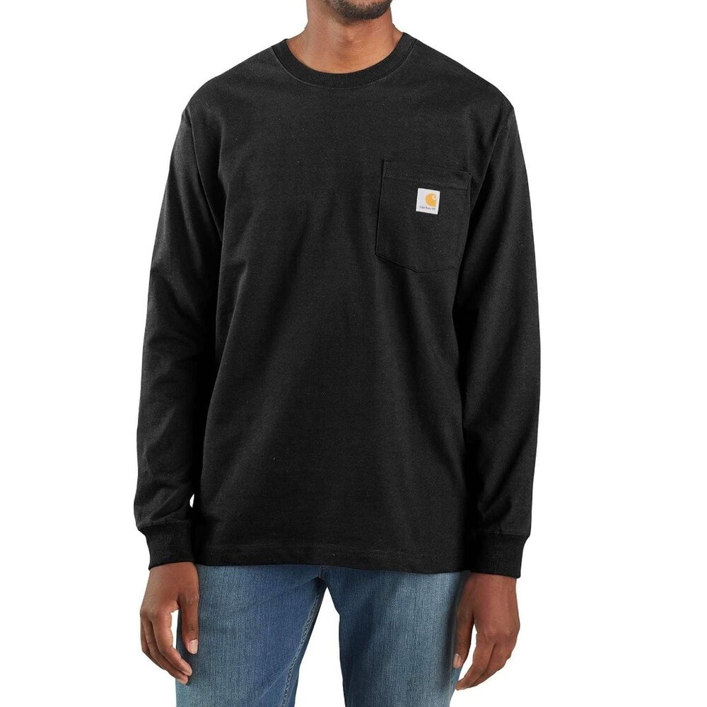 Carhartt Long Sleeve Shirt Mens L Black Graphic Logo Pocket Tee
